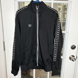Arena Team Line Black Track Jacket Large Y2K Retro Athletic Logo Full Zip